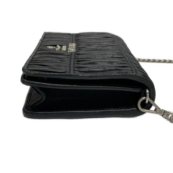 Auth PRADA Gathered Wallet Black Leather Other Style Wallet - Picture 9 of 11
